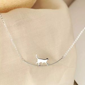 LAST ONE Whimsical Cat Sterling Silver Necklace.